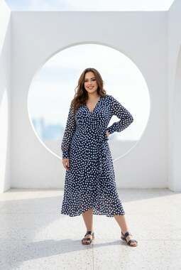 Sexy Diva Blue and White Polka Dot V-Neck Wrap Midi Dress item 033